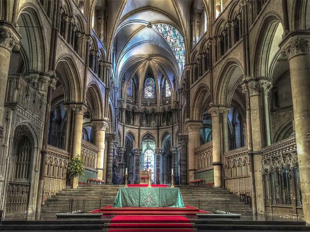 Altar and arched ceiling of Canterbury Cathedral.