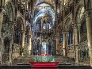 Altar and arched ceiling of Canterbury Cathedral.