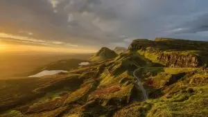 winding road in scottish highlands.