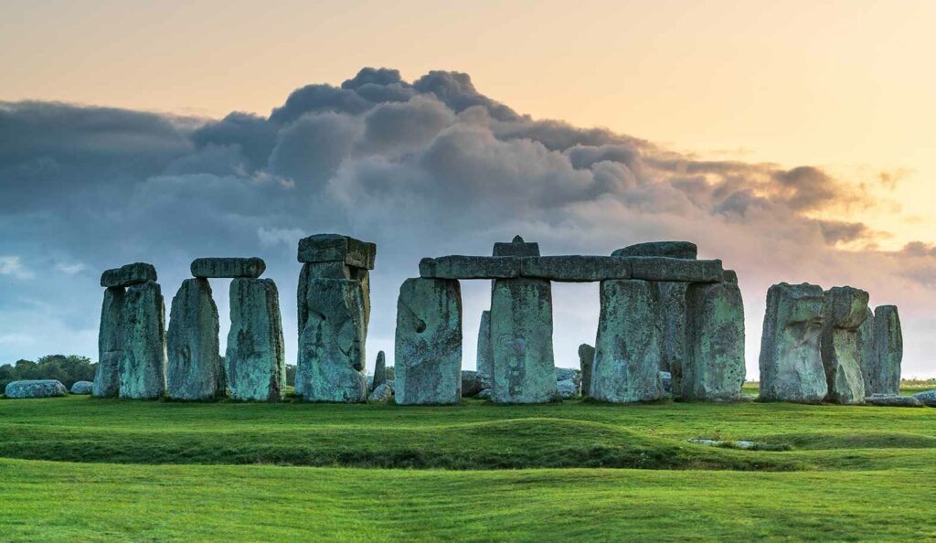 Stonehenge at sunset in UK